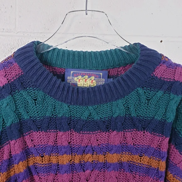Vintage Ralph Lauren Chaps Cotton Sweater Colorful Chunky Knit 90s Y2K Biggy XL - Picture 3 of 6